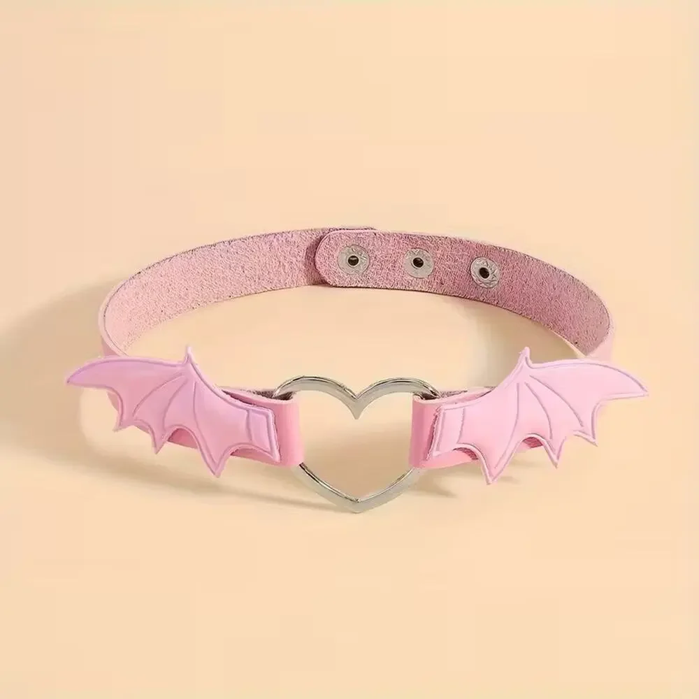 Wicked Silk Emo, Punk, Cute Anime Cosplay Heart Devil Wings Choker Pink - Picture 3 of 3